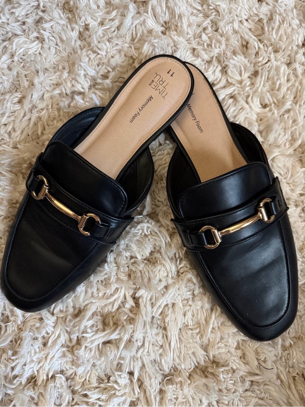 Time and Tru Black Slip-On Mules with Gold Bit - Size 11